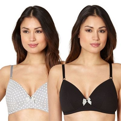 Pack of two grey and black non wired bras